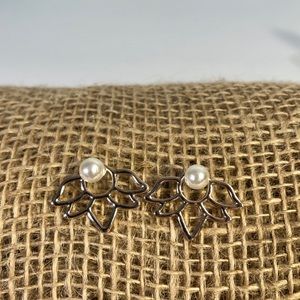 Silver & Pearl Lotus Peek-a-Boo Earrings